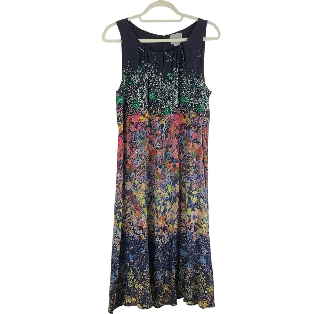 Maeve Anthropologie Larkspur Floral Silk Midi Dress Size 10